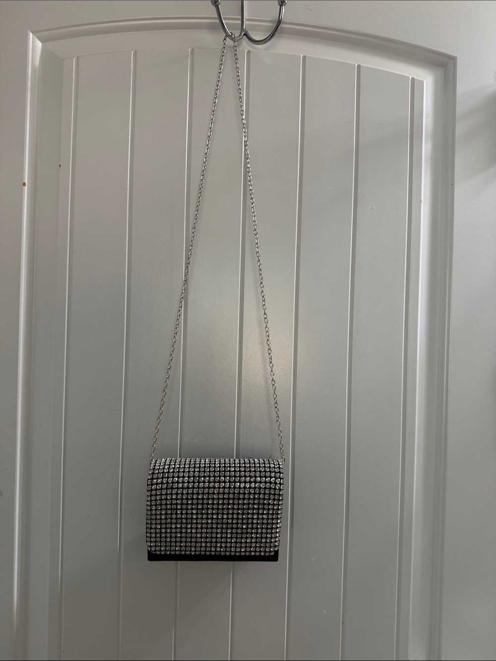Hello 3am Rhinestone Chain Shoulder Bag - Black/Silver